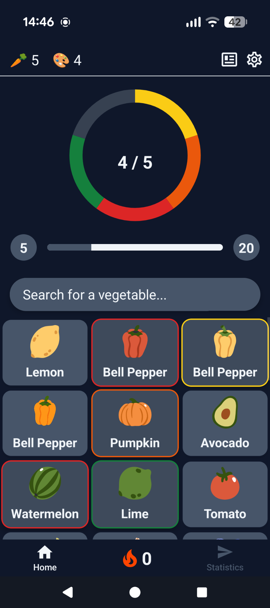 Vegit vegetable tracking screen